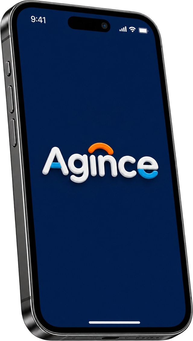 Celular com o aplicativo Agince na tela